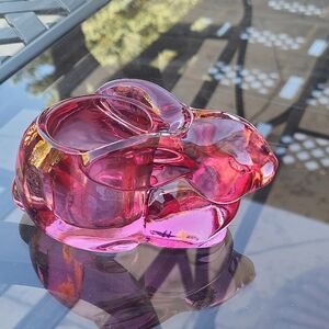 Indiana Glass cranberry colored bunny votive candle holder 1970's❤️